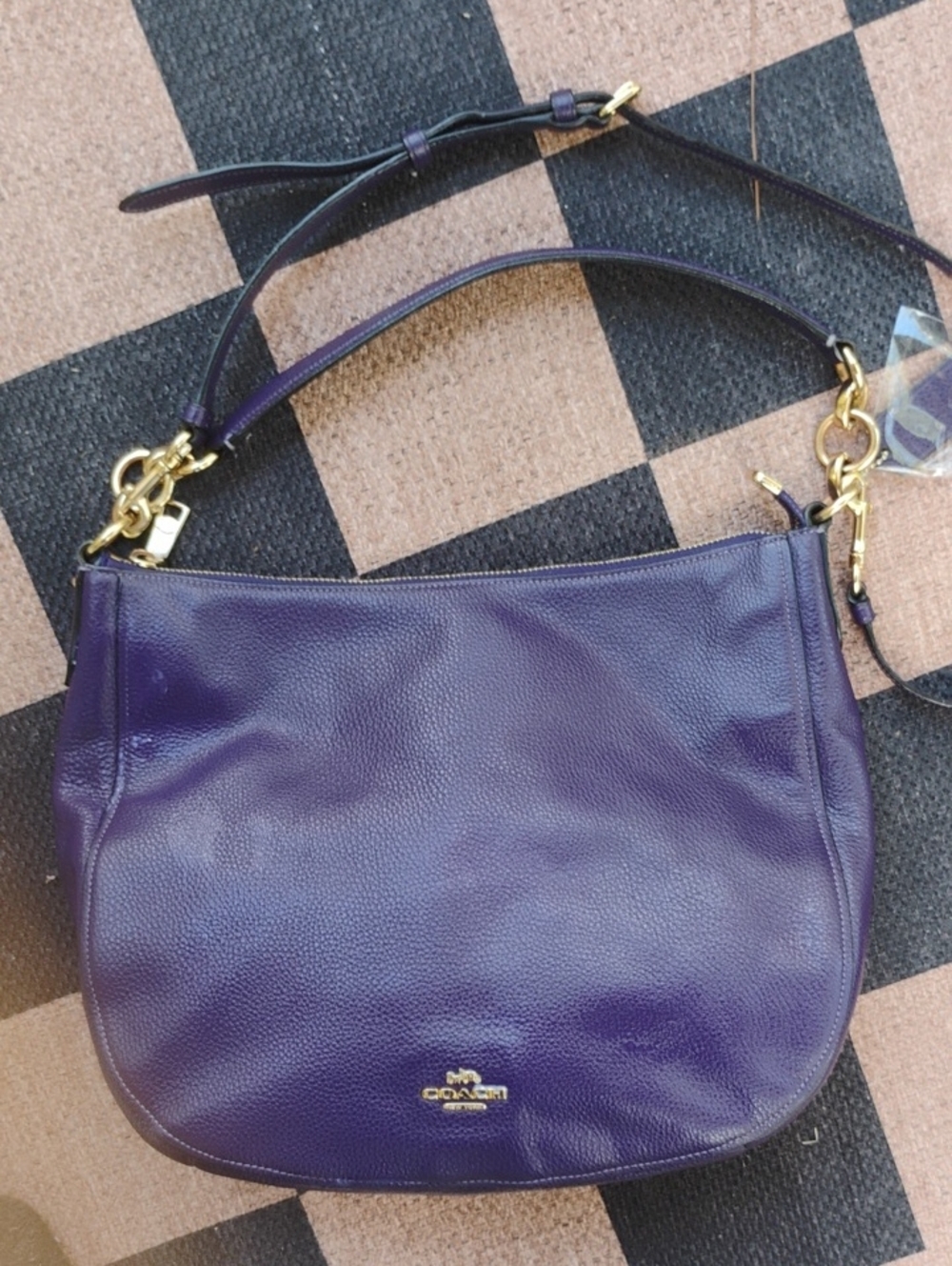 Coach Pebbled Leather Hobo Bag - Deep Purple with Gold Hardware